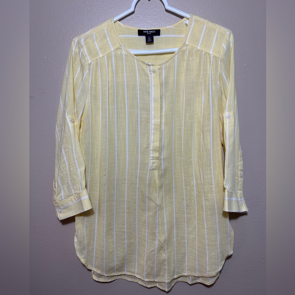 Nine West Yellow Striped Blouse